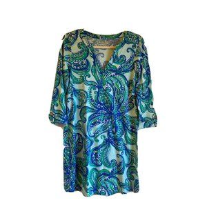 LILLY PULITZER ROSSMORE Sz M Poolside Blue Keep It Current V-Neck Pima Dress